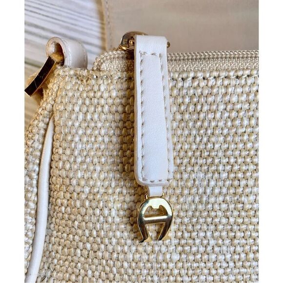 🚨Vintage - Etienne Aigner Tan & Cream Vegan Leather & Jute Shoulder Bag - Picture 14 of 14